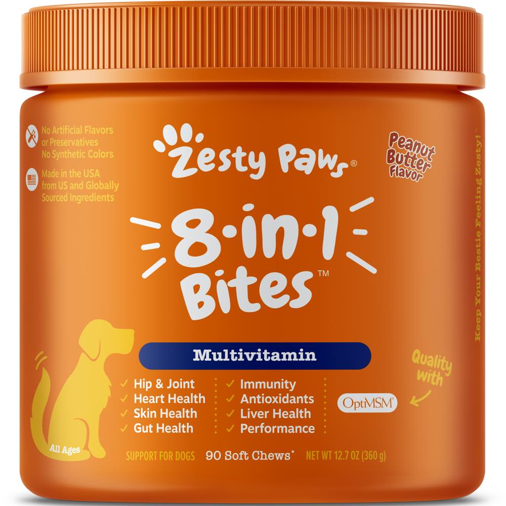 Zesty Paws 8-in-1 Bites Peanut Butter Flavor Dog Supplement Chews 90ct