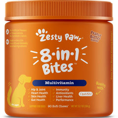 Zesty Paws 8-in-1 Bites Peanut Butter Flavor Dog Supplement Chews 90ct